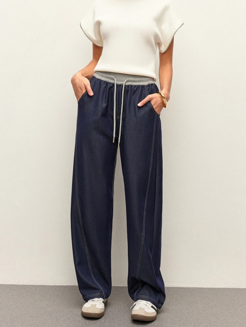 Commense High-Waist Drawstring Denim Pants With Pockets Size Small NWT - Picture 4 of 6